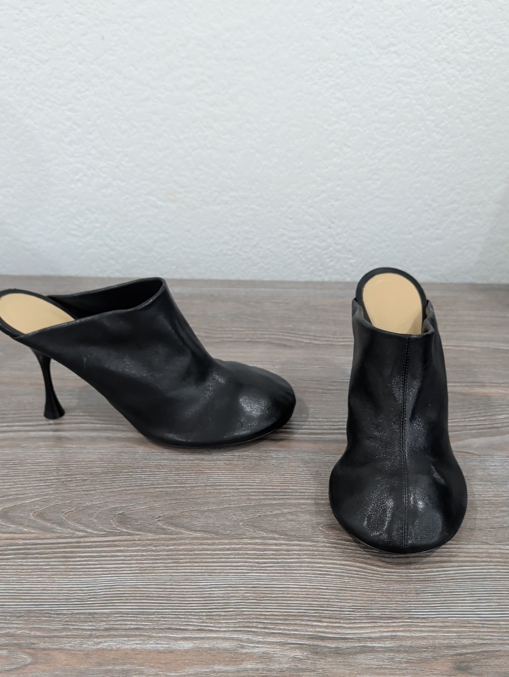 Bottega Veneta Lambskin Leather Dot Sock High Heel Mules Black 38 / 8 Shoes